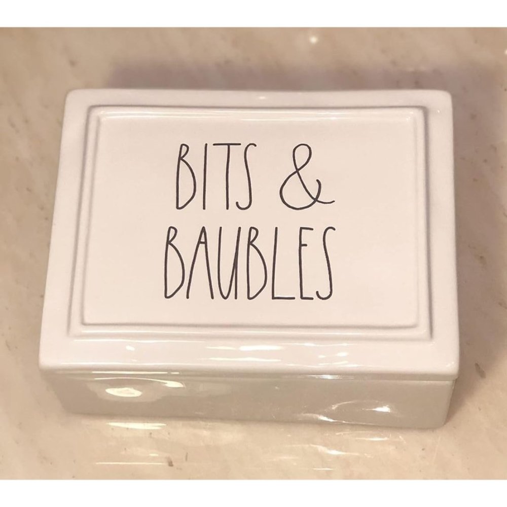 Rae Dunn BITS & BAUBLES Ceramic Jewelry Trinket Box Organizer